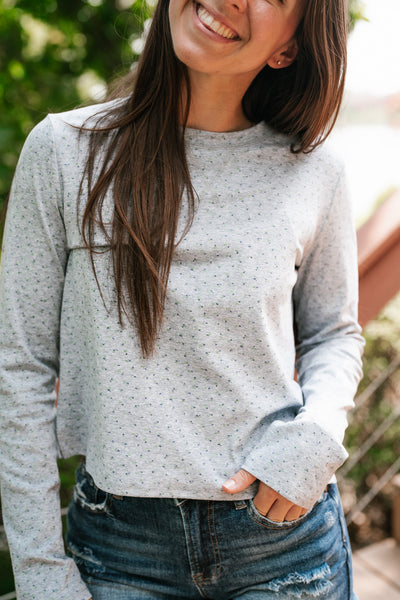 Morning Glory Dainty Floral Top- Heather Grey