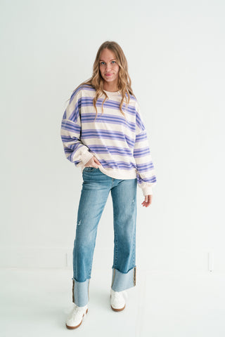 Morning Mist Lavender Stripe Crewneck