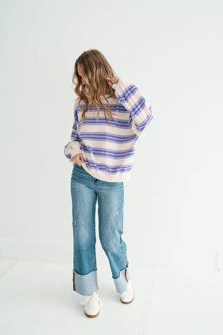 Morning Mist Lavender Stripe Crewneck
