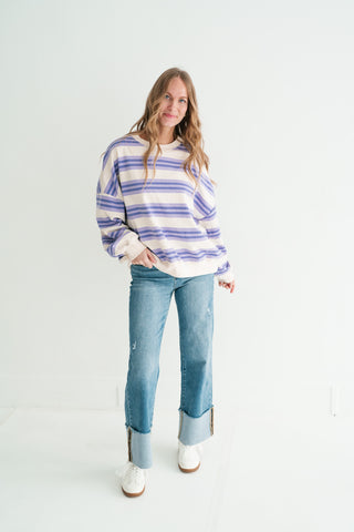Morning Mist Lavender Stripe Crewneck