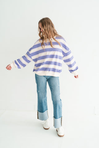 Morning Mist Lavender Stripe Crewneck
