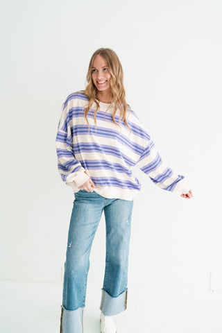 Morning Mist Lavender Stripe Crewneck