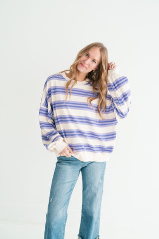 Morning Mist Lavender Stripe Crewneck