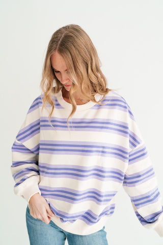 Morning Mist Lavender Stripe Crewneck