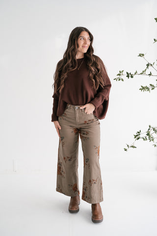 Comfort Cove Soft Waffle Knit Relaxed Pullover Top - Chocolate