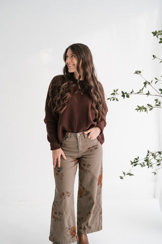 Comfort Cove Soft Waffle Knit Relaxed Pullover Top - Chocolate