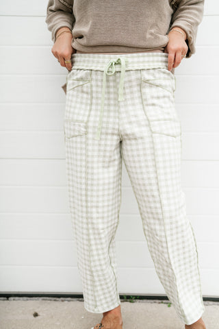 Main Street Gingham Barrel Pants - Sage