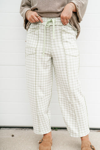 Main Street Gingham Barrel Pants - Sage