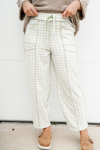 Main Street Gingham Barrel Pants - Sage