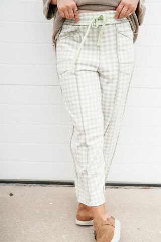 Main Street Gingham Barrel Pants - Sage