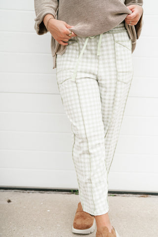 Main Street Gingham Barrel Pants - Sage