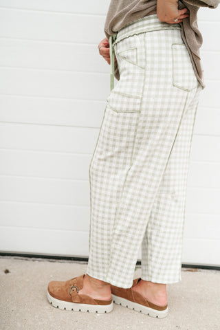 Main Street Gingham Barrel Pants - Sage