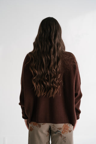 Comfort Cove Soft Waffle Knit Relaxed Pullover Top - Chocolate