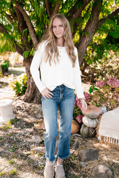 Everyday Comfy Ribbed Long Sleeve Top - Cream