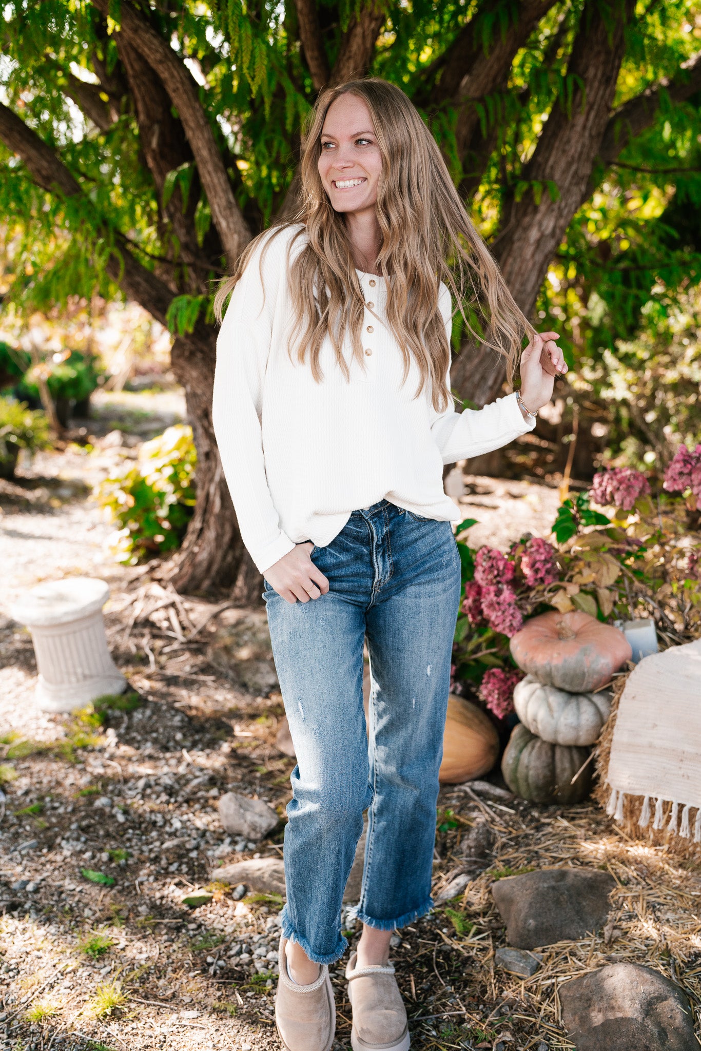 Everyday Comfy Ribbed Long Sleeve Top - Cream