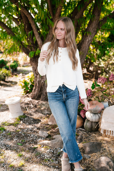 Everyday Comfy Ribbed Long Sleeve Top - Cream