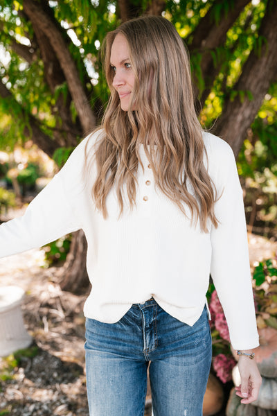 Everyday Comfy Ribbed Long Sleeve Top - Cream