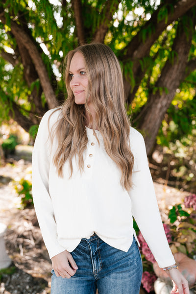 Everyday Comfy Ribbed Long Sleeve Top - Cream