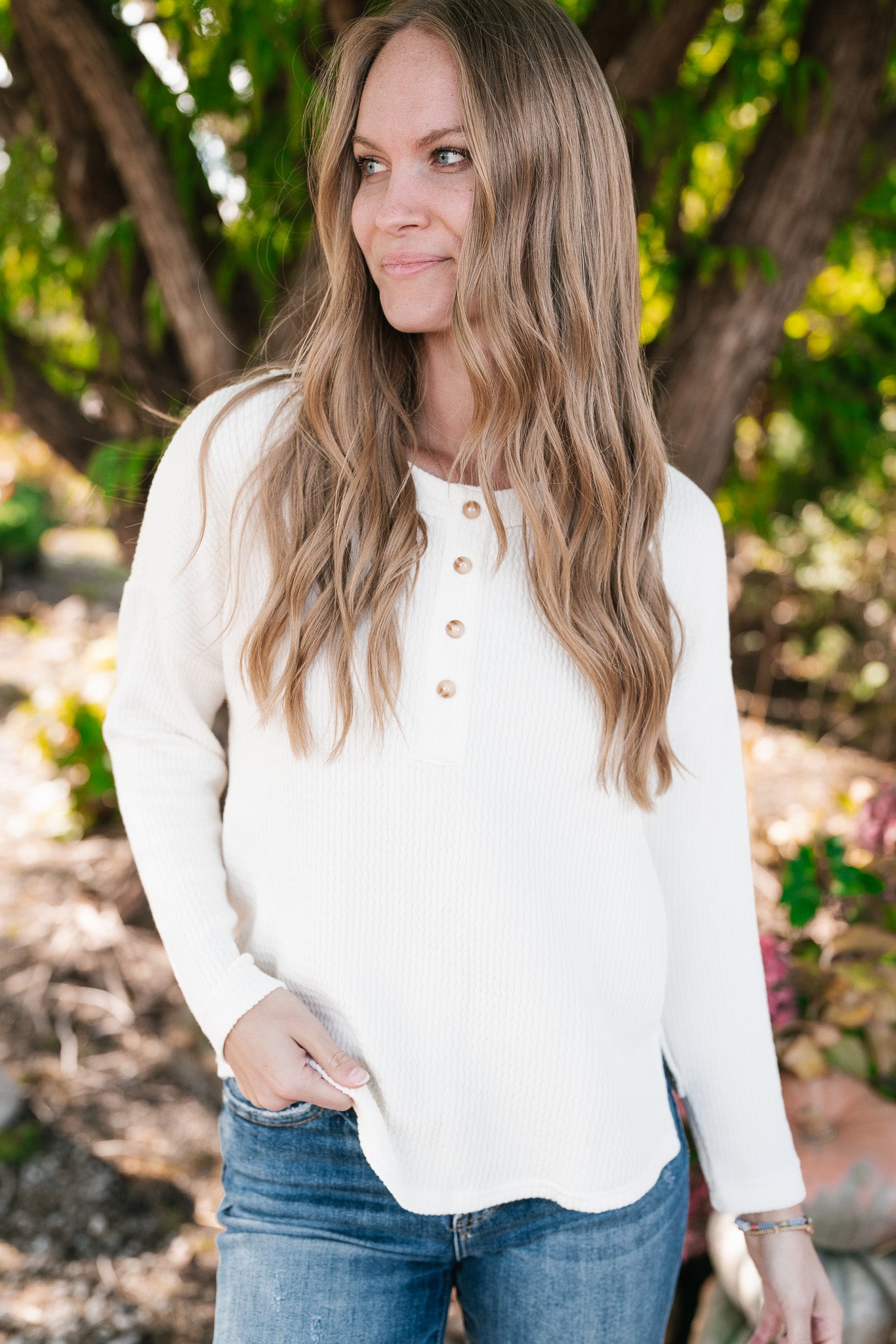 Everyday Comfy Ribbed Long Sleeve Top - Cream