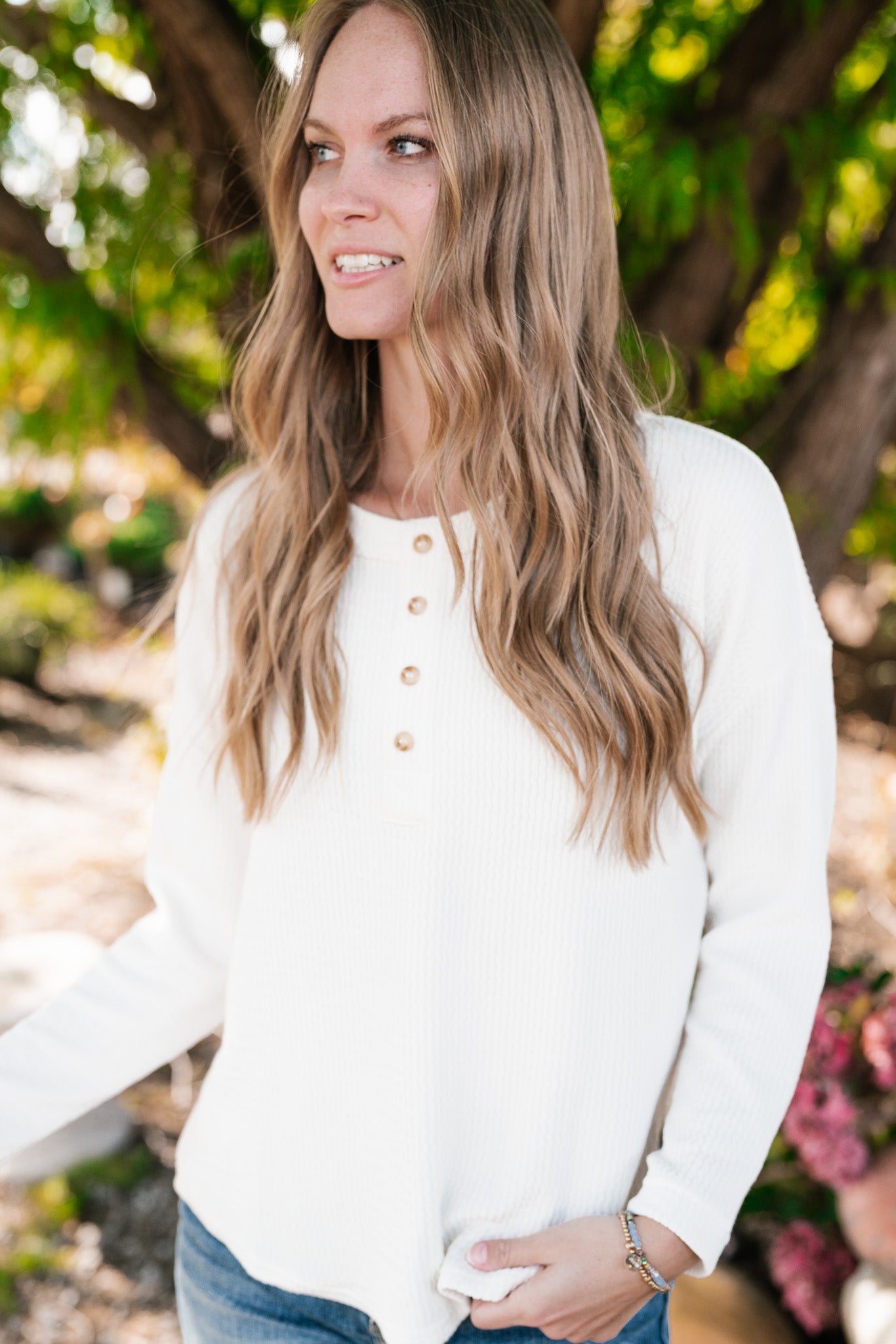 Everyday Comfy Ribbed Long Sleeve Top - Cream