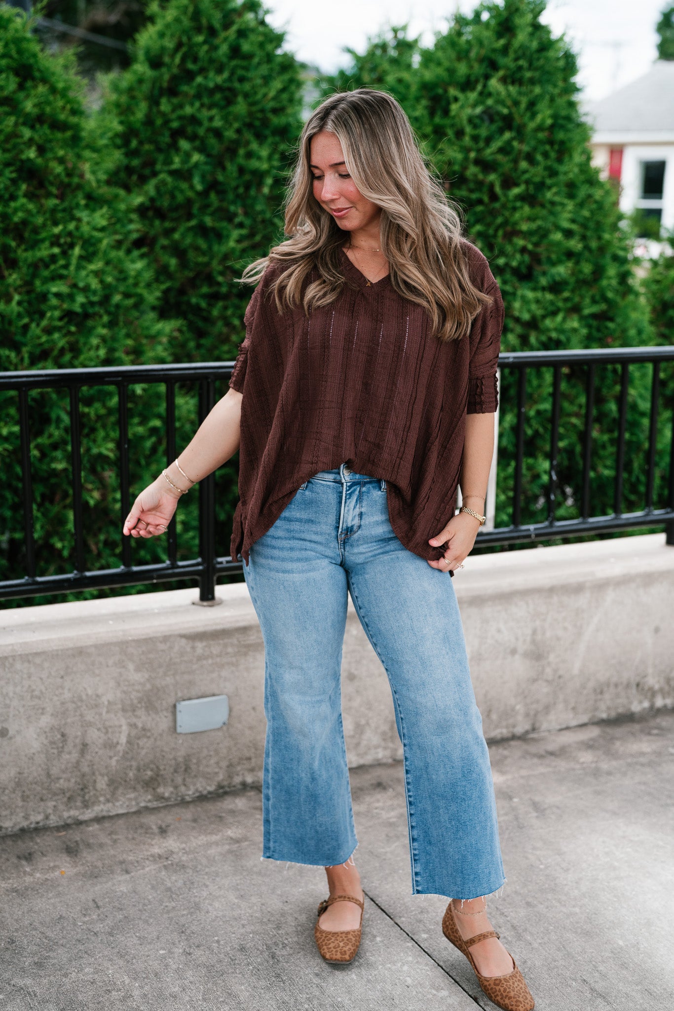 Willows Textured Relaxed Top - Chocolate