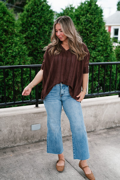 Willows Textured Relaxed Top - Chocolate