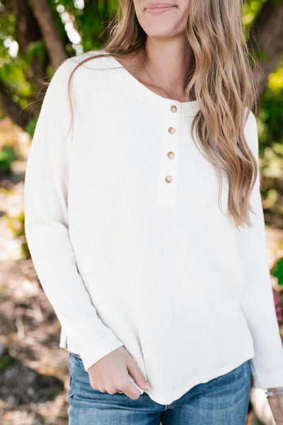 Everyday Comfy Ribbed Long Sleeve Top - Cream