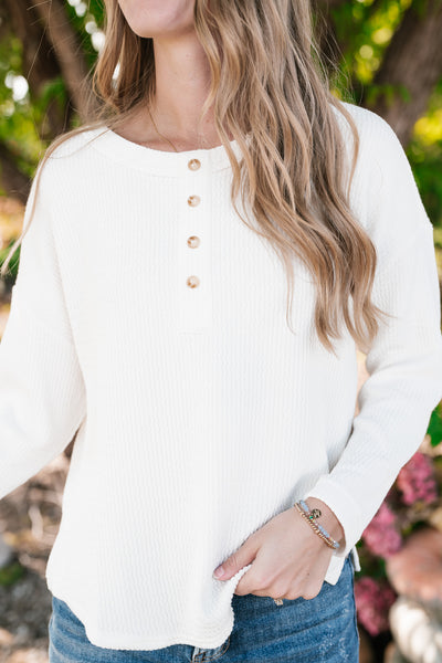 Everyday Comfy Ribbed Long Sleeve Top - Cream