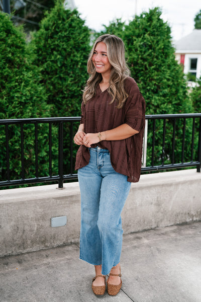 Willows Textured Relaxed Top - Chocolate