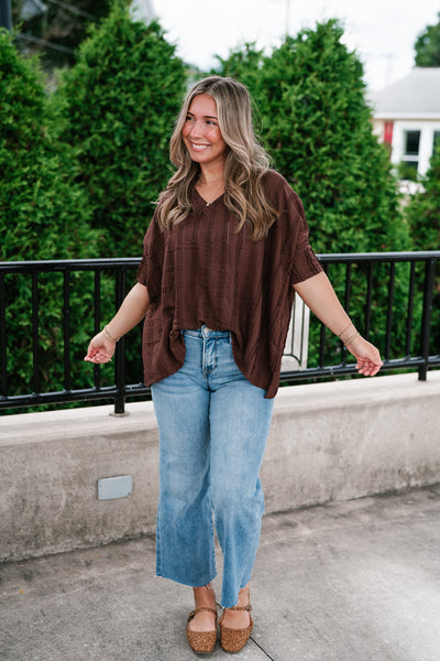 Willows Textured Relaxed Top - Chocolate