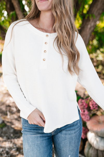 Everyday Comfy Ribbed Long Sleeve Top - Cream