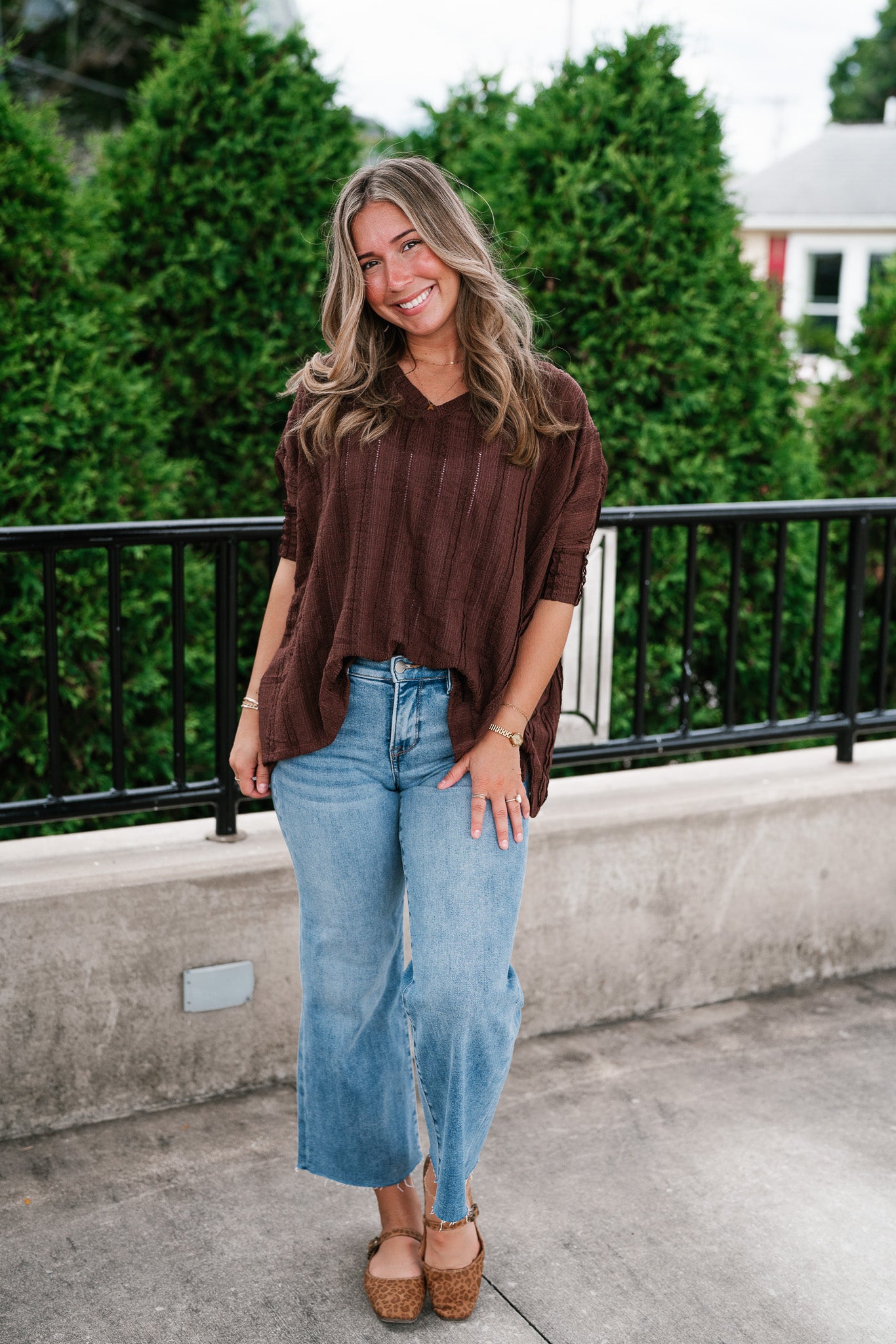 Willows Textured Relaxed Top - Chocolate