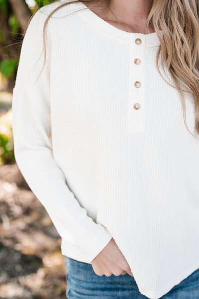 Everyday Comfy Ribbed Long Sleeve Top - Cream