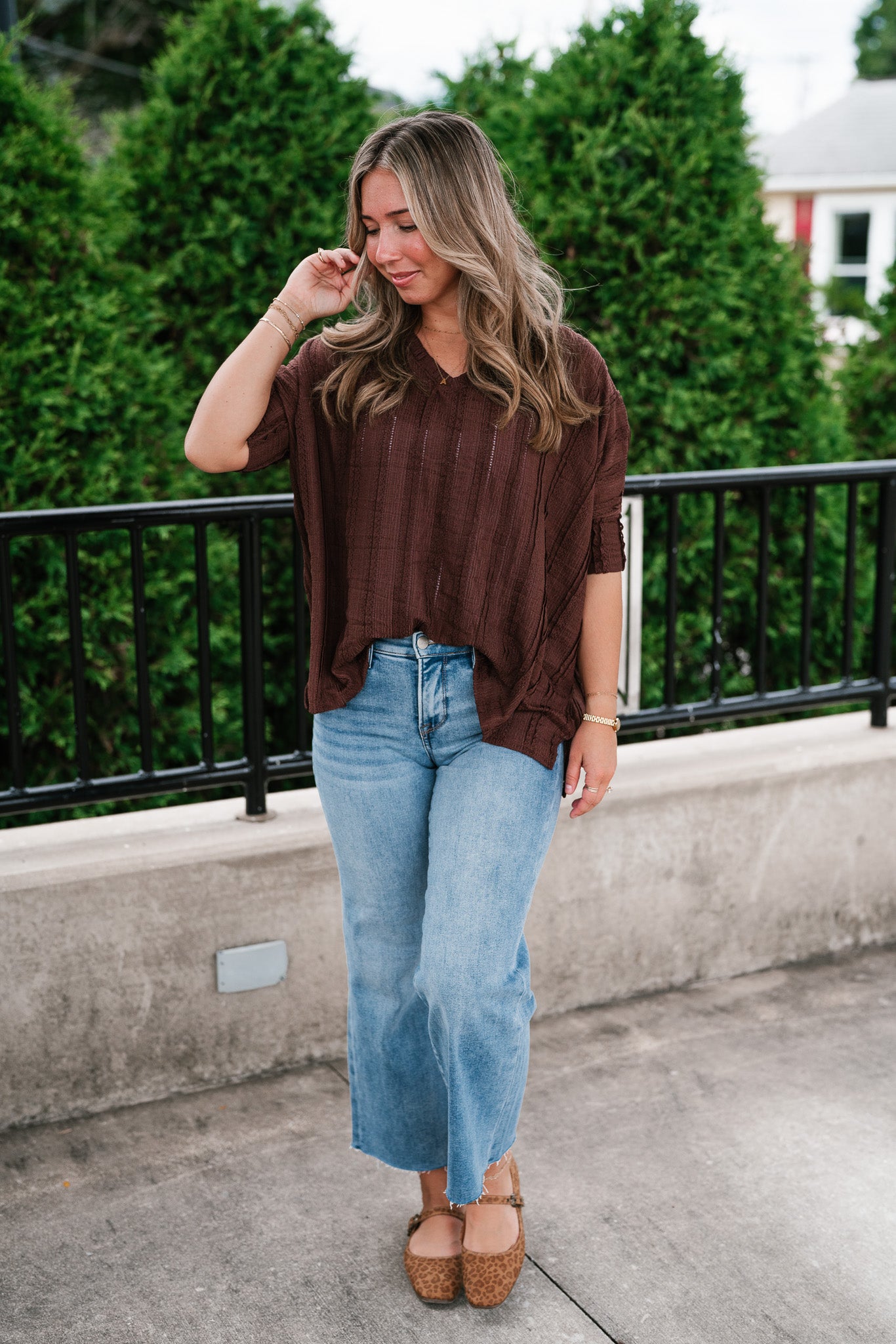 Willows Textured Relaxed Top - Chocolate