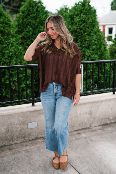 Willows Textured Relaxed Top - Chocolate