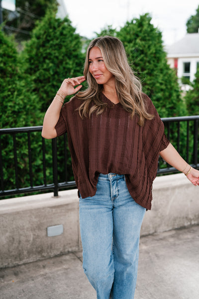 Willows Textured Relaxed Top - Chocolate