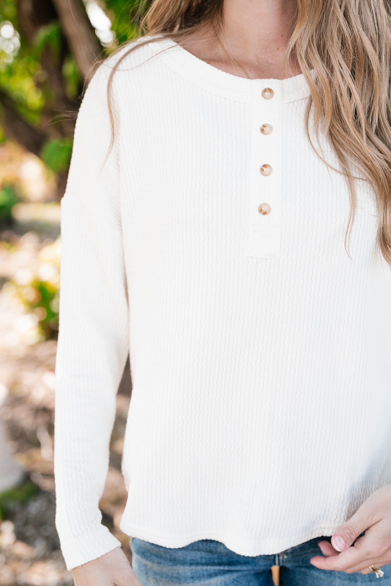 Everyday Comfy Ribbed Long Sleeve Top - Cream