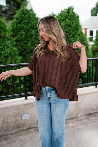 Willows Textured Relaxed Top - Chocolate