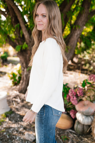 Everyday Comfy Ribbed Long Sleeve Top - Cream