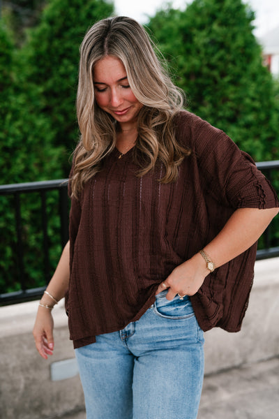 Willows Textured Relaxed Top - Chocolate