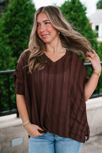 Willows Textured Relaxed Top - Chocolate