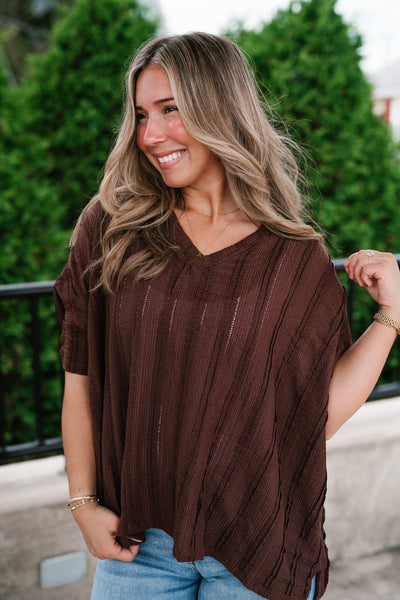 Willows Textured Relaxed Top - Chocolate