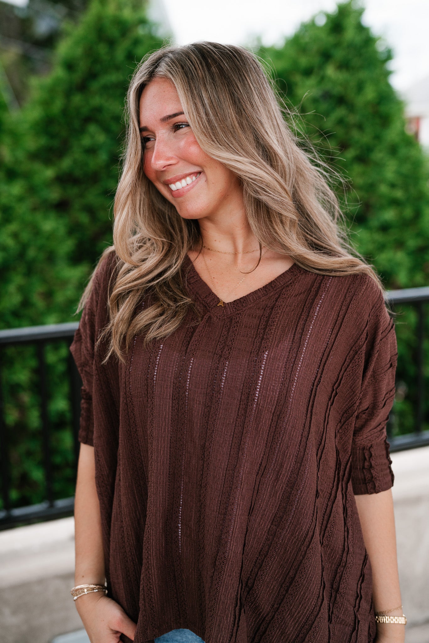 Willows Textured Relaxed Top - Chocolate