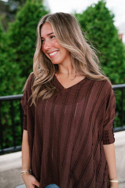 Willows Textured Relaxed Top - Chocolate