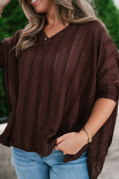 Willows Textured Relaxed Top - Chocolate