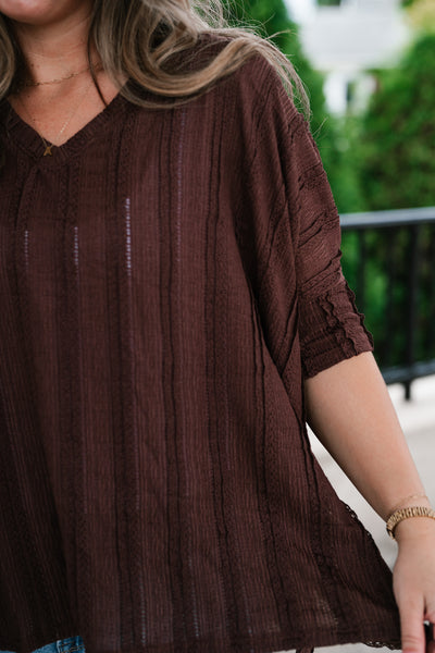 Willows Textured Relaxed Top - Chocolate