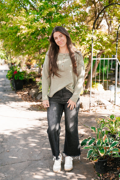 Everyday Comfy Ribbed Long Sleeve Top - Olive