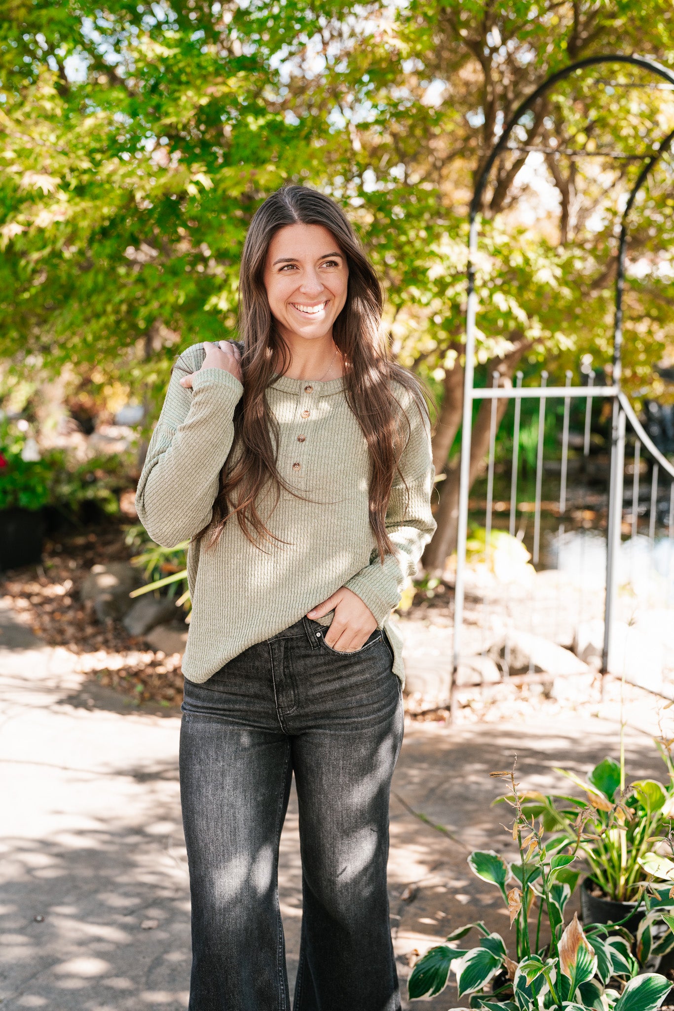 Everyday Comfy Ribbed Long Sleeve Top - Olive