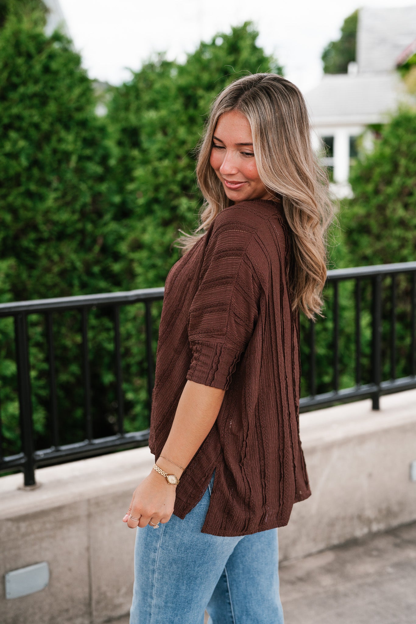 Willows Textured Relaxed Top - Chocolate