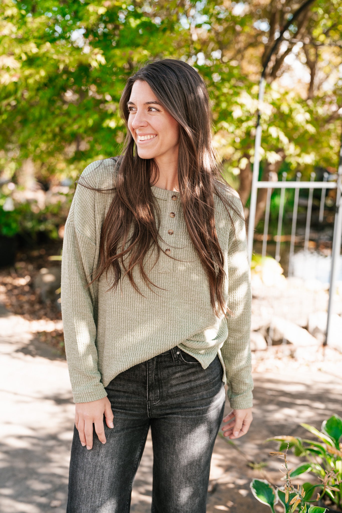 Everyday Comfy Ribbed Long Sleeve Top - Olive